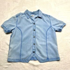 Denim Look- Western Cottagecore Y2K Casual button up short sleeve top Sz Med